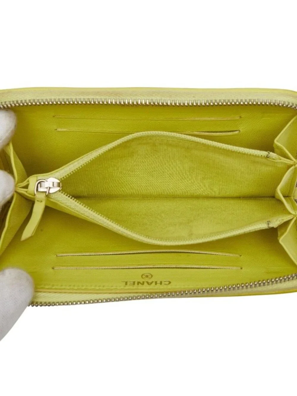 Chanel CC Logo Quilted Zip Around Wallet Black Yellow Leather
